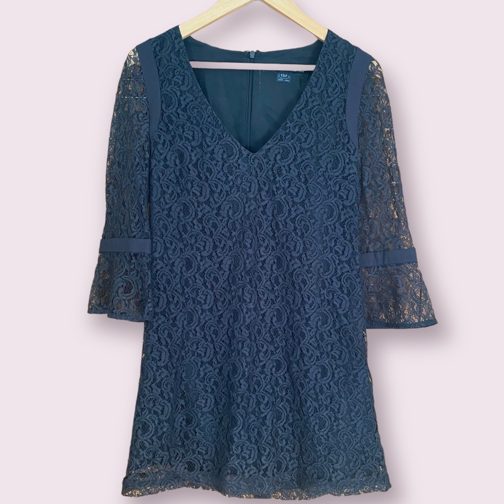 French Connection Long-sleeve Dress Navy Blue Lace